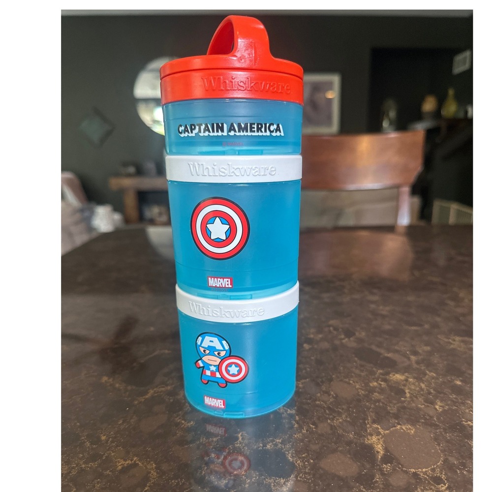 Whiskware Marvel Captain America Stackable Snack Pack Containers Blue Red 3pc